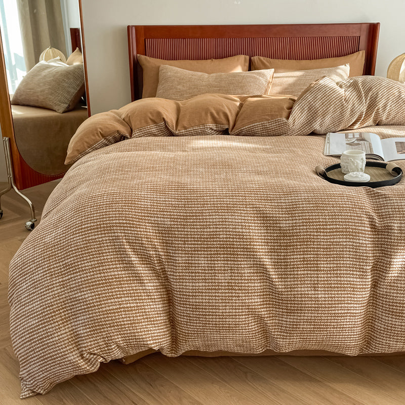 Cotton Houndstooth Jacquard Farmhouse Duvet Cover - Brown