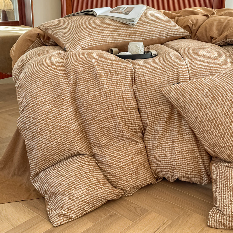 Cotton Houndstooth Jacquard Farmhouse Duvet Cover - Brown