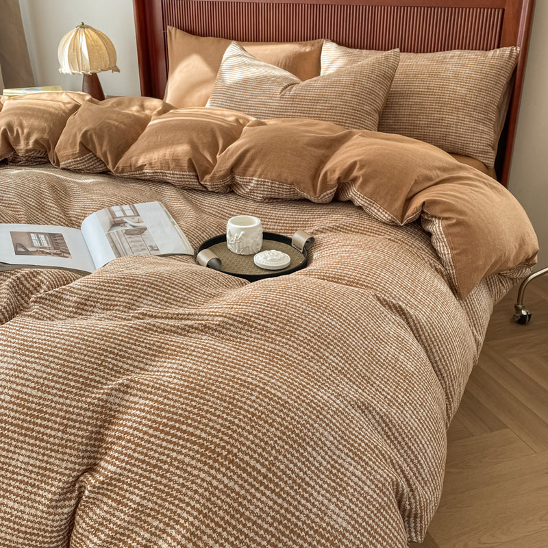 Cotton Houndstooth Jacquard Farmhouse Duvet Cover - Brown