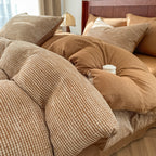 Cotton Houndstooth Jacquard Farmhouse Duvet Cover - Brown