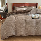 Cotton Houndstooth Jacquard Farmhouse Duvet Cover - Chocolate