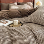 Cotton Houndstooth Jacquard Farmhouse Duvet Cover - Chocolate