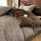 Cotton Houndstooth Jacquard Farmhouse Duvet Cover - Chocolate