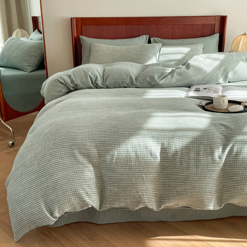 Cotton Houndstooth Jacquard Farmhouse Duvet Cover - Cyan