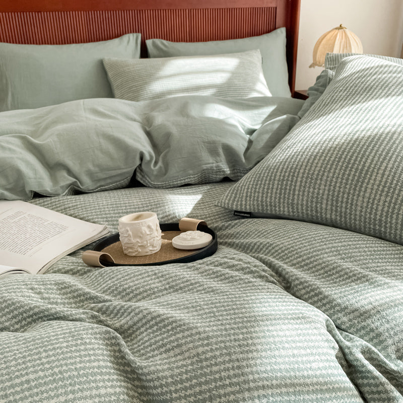 Cotton Houndstooth Jacquard Farmhouse Duvet Cover - Cyan