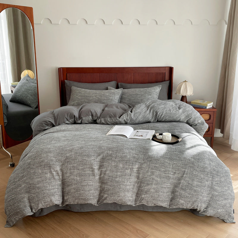 Cotton Houndstooth Jacquard Farmhouse Duvet Cover - Dark Grey