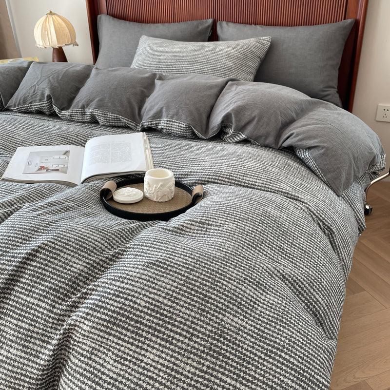 Cotton Houndstooth Jacquard Farmhouse Duvet Cover - Dark Grey