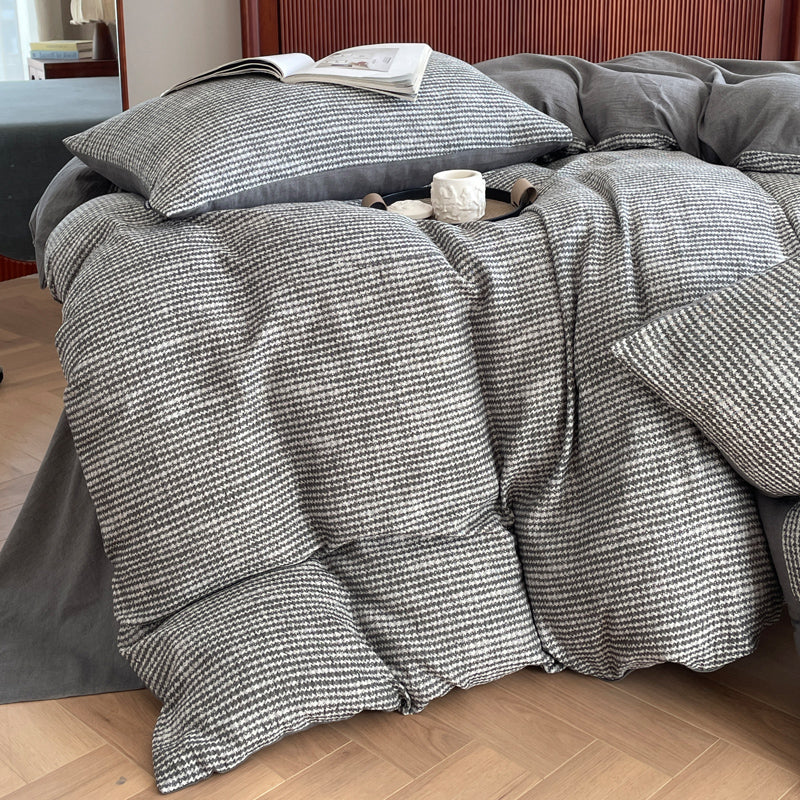 Cotton Houndstooth Jacquard Farmhouse Duvet Cover - Dark Grey