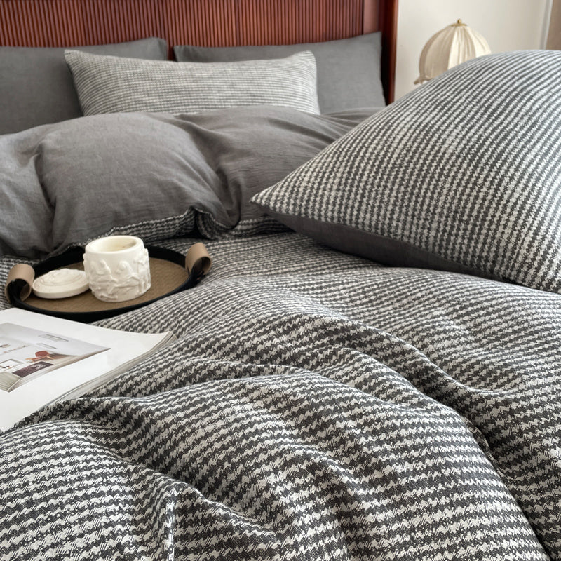Cotton Houndstooth Jacquard Farmhouse Duvet Cover - Dark Grey