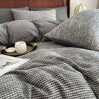 Cotton Houndstooth Jacquard Farmhouse Duvet Cover - Dark Grey