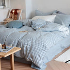 Cotton Small Gingham Duvet Cover Set - Baby Blue