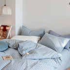 Cotton Small Gingham Duvet Cover Set - Baby Blue