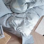 Cotton Small Gingham Duvet Cover Set - Baby Blue