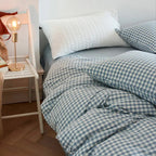 Cotton Small Gingham Duvet Cover Set - Baby Blue