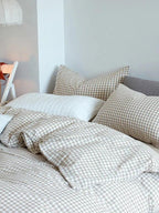 Cotton Small Gingham Bedding Set - Beige