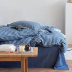 Cotton Small Gingham Duvet Cover Set - Blue