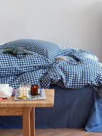 Cotton Small Gingham Bedding Set - Blue