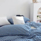 Cotton Small Gingham Duvet Cover Set - Blue