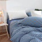 Cotton Small Gingham Duvet Cover Set - Blue