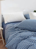 Cotton Small Gingham Bedding Set - Blue