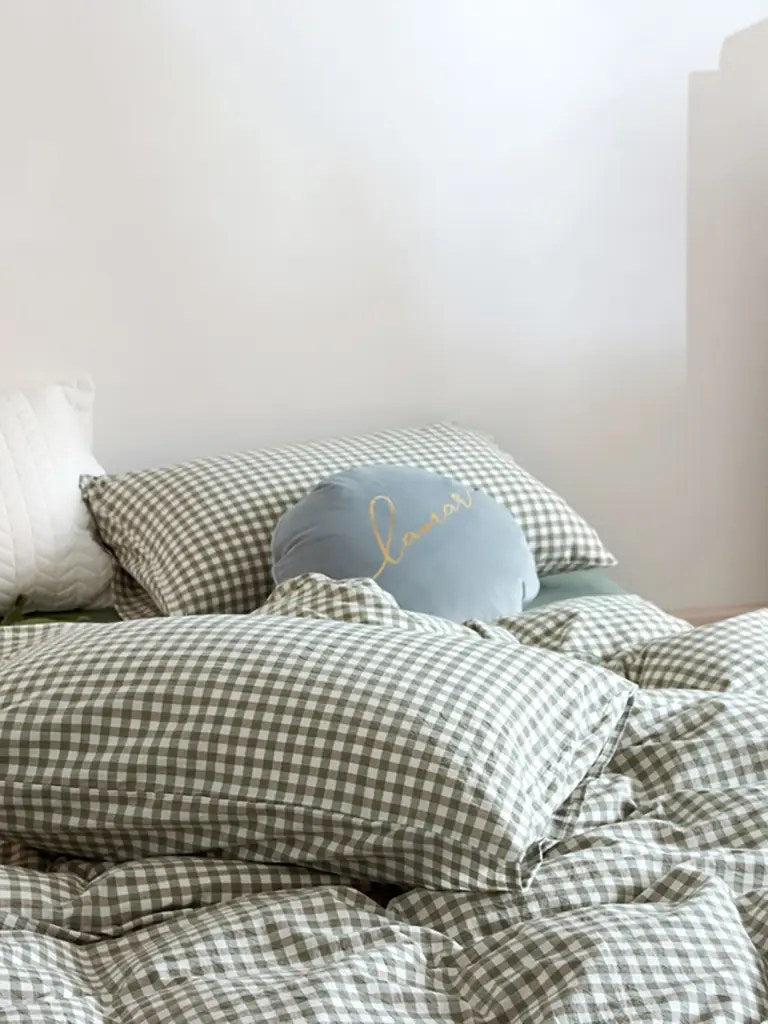 Cotton Small Gingham Bedding Set - Green