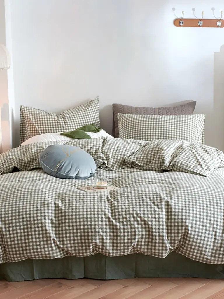 Cotton Small Gingham Bedding Set - Green