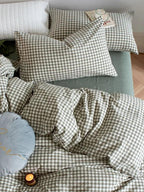 Cotton Small Gingham Bedding Set - Green