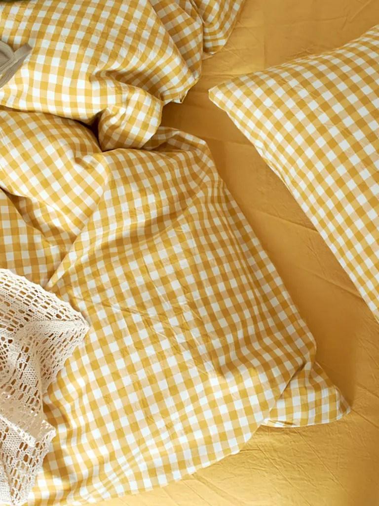 Cotton Small Gingham Bedding Set - Yellow