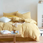 Cotton Small Gingham Duvet Cover Set - Yellow