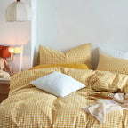 Cotton Small Gingham Duvet Cover Set - Yellow