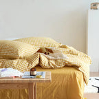 Cotton Small Gingham Duvet Cover Set - Yellow