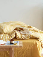 Cotton Small Gingham Bedding Set - Yellow