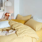 Cotton Small Gingham Duvet Cover Set - Yellow