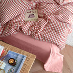 Cotton Small Gingham Duvet Cover Set - Red