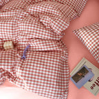 Cotton Small Gingham Duvet Cover Set - Red