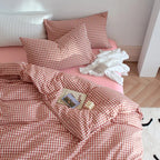 Cotton Small Gingham Duvet Cover Set - Red