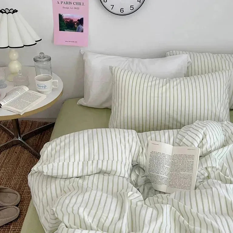 Green Striped Duvet Cover