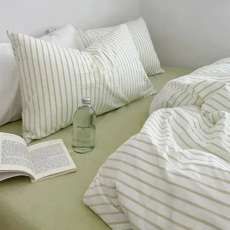 Green Striped Duvet Cover