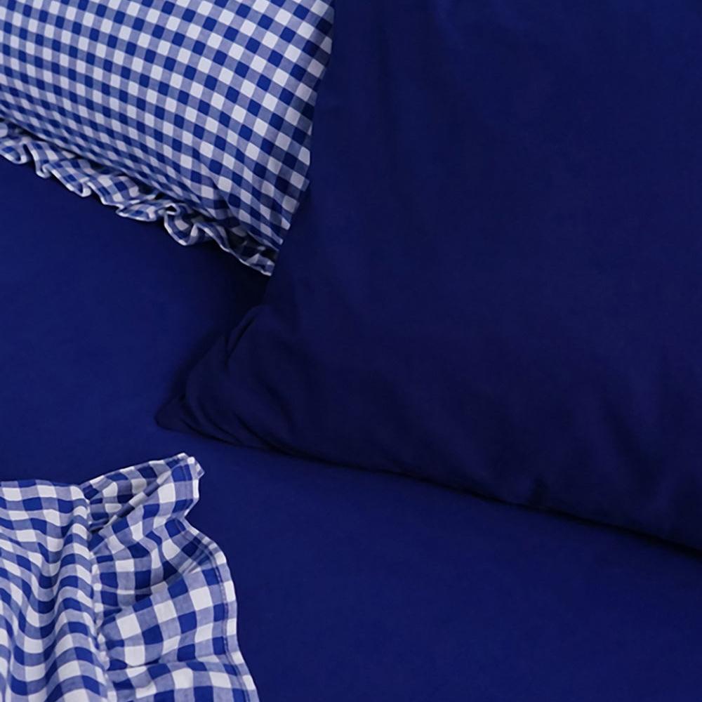 Rustic Gingham Duvet Cover with Ruffle - Navy