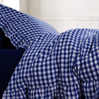 Rustic Gingham Duvet Cover with Ruffle - Navy