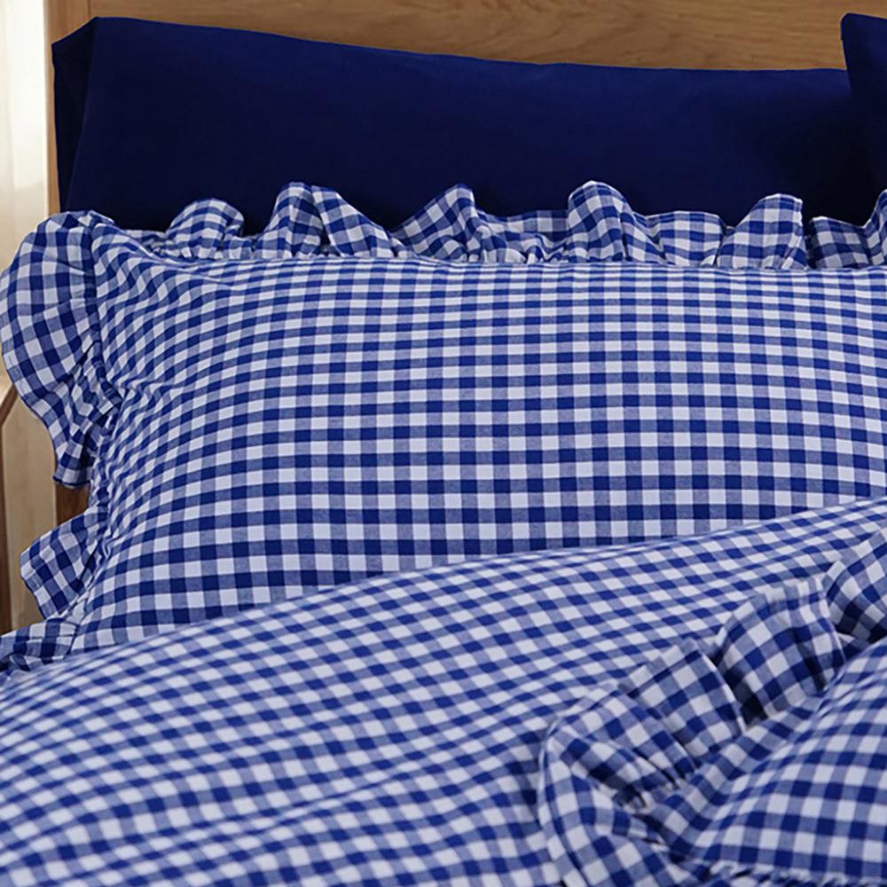 Rustic Gingham Duvet Cover with Ruffle - Navy