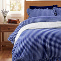 Rustic Gingham Duvet Cover with Ruffle - Navy
