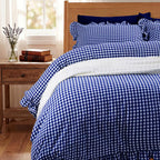 Rustic Gingham Duvet Cover with Ruffle - Navy