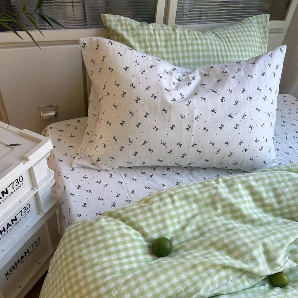 Cotton Small Gingham Duvet Cover Set - Pastoral Green