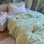 Cotton Small Gingham Duvet Cover Set - Pastoral Green