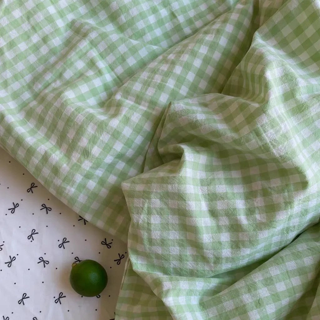 Cotton Small Gingham Duvet Cover Set - Pastoral Green