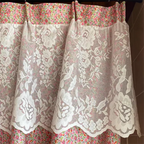 Pink Ditsy Floral Curtain with Lace