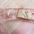 Rustic Gingham Duvet Cover with Ruffle - Pink