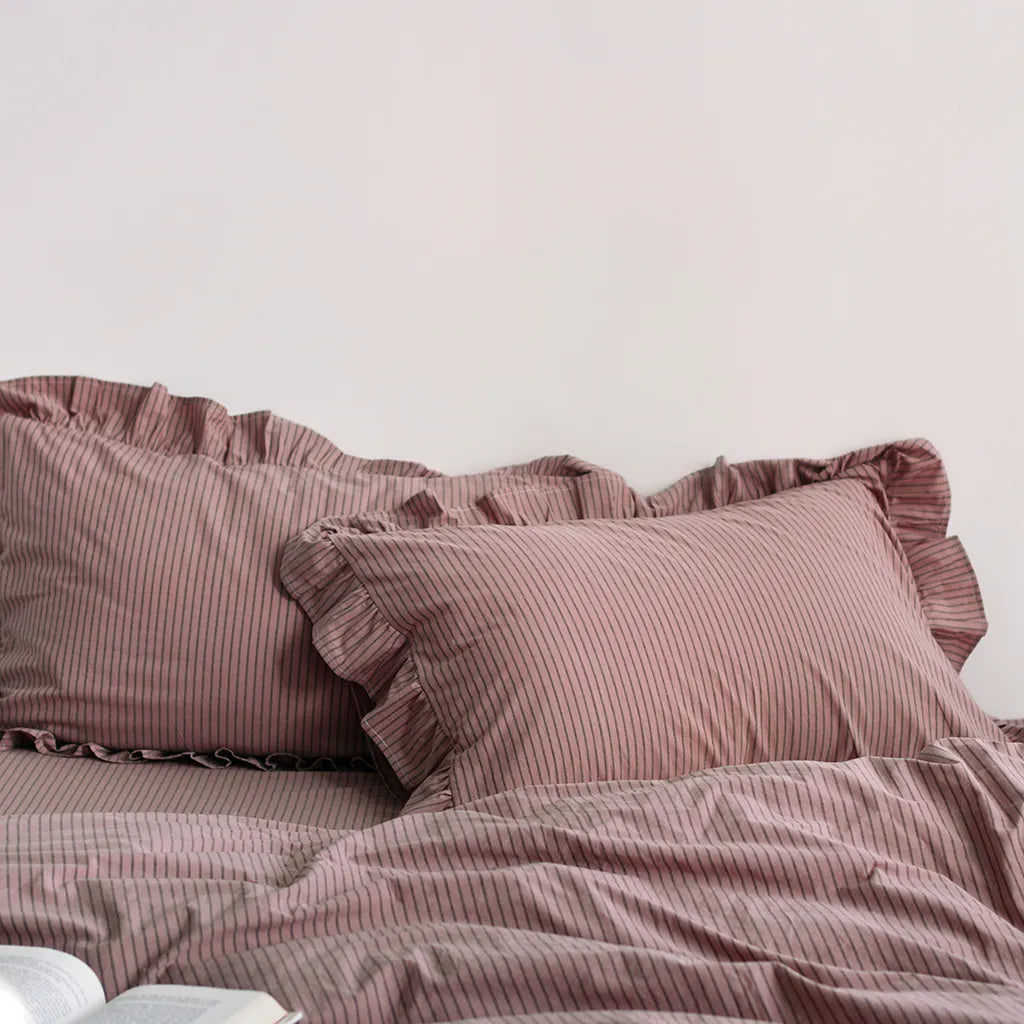 Purple Striped Ruffle Duvet Cover