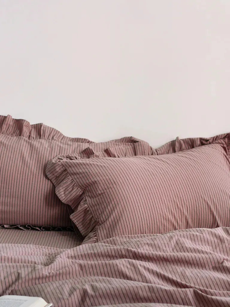 Purple Striped Ruffle Duvet Cover